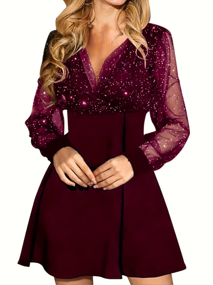 Damen Abendkleid Elegant Transparent Ärmel Glitzerdetails