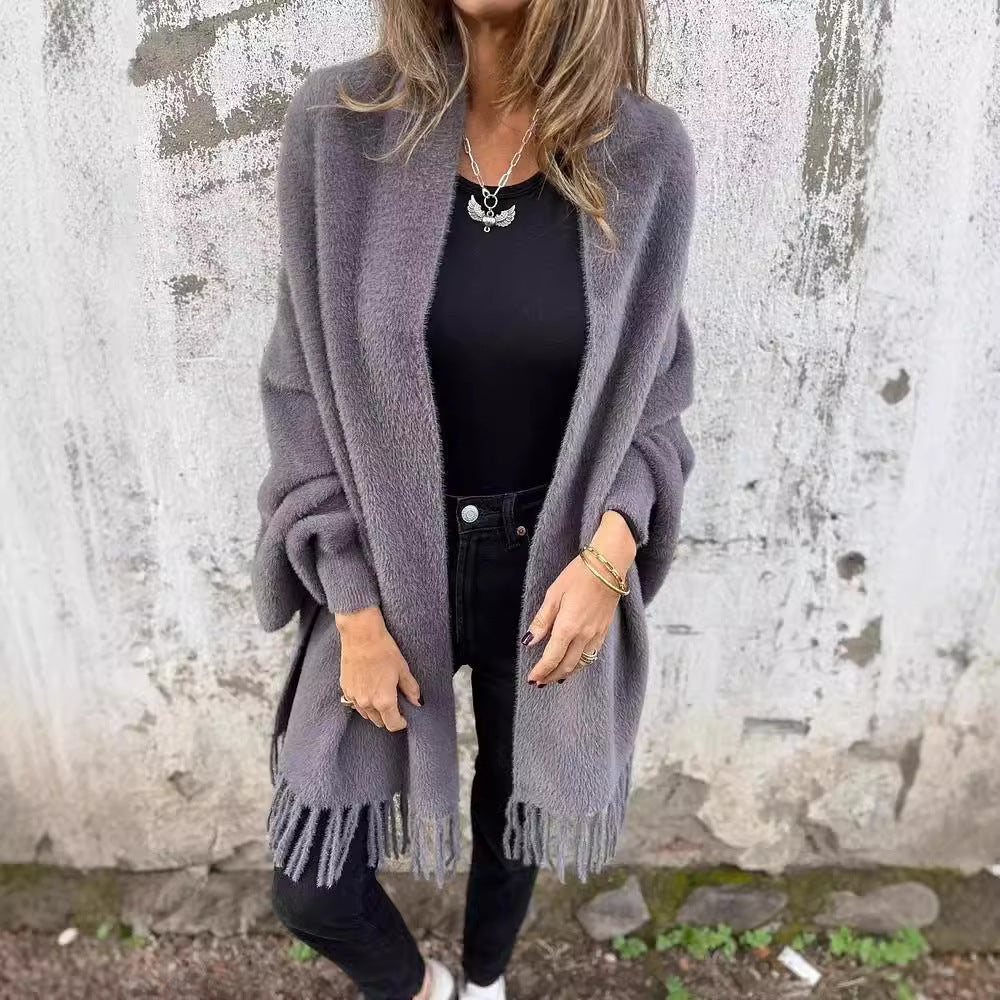 Weicher Damen Poncho mit Fransen Trendig Geschenk - IdealeKleiden