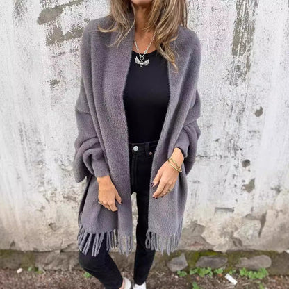 Weicher Damen Poncho mit Fransen Trendig Geschenk - IdealeKleiden
