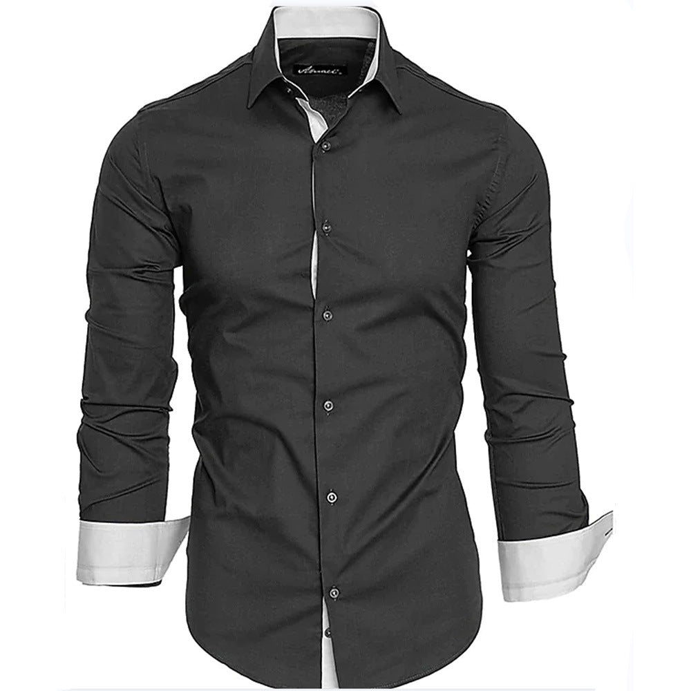 Herren Hemd Elegant Langarm Mit Kontrast Manschetten