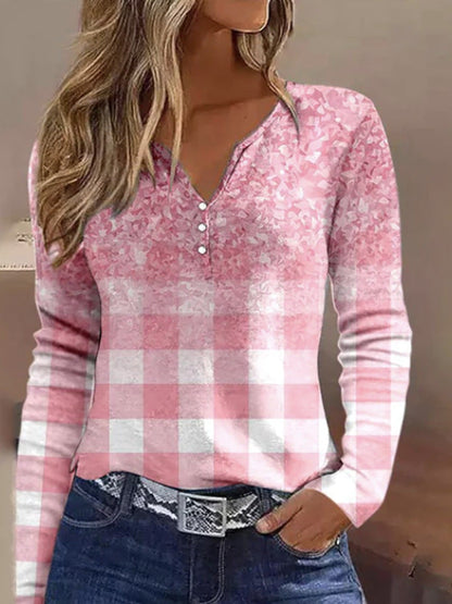 Damen Langarmshirt Elegantes Design mit Knöpfen