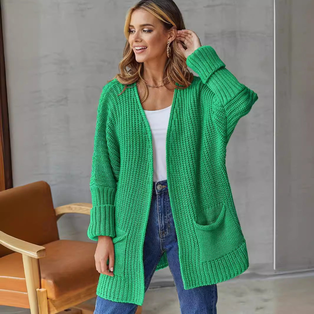 Damen Cardigan Strickweise Taschen Elegant - IdealeKleiden