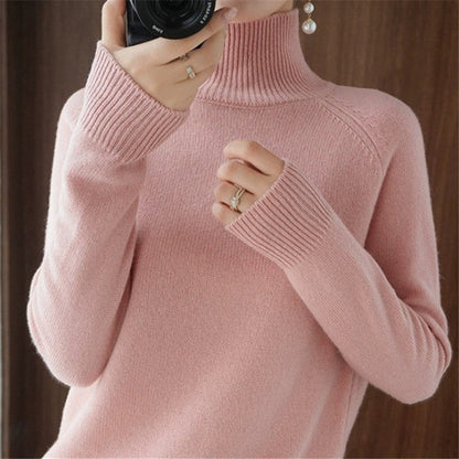 Damen Merinowollpullover Weich Rollkragen Eleganz