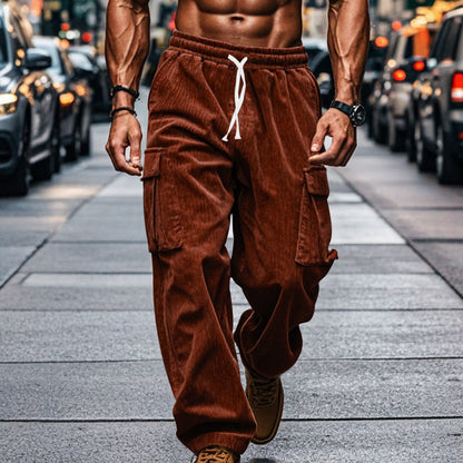 Herren Cargohose Bequem Freizeit Cordhose