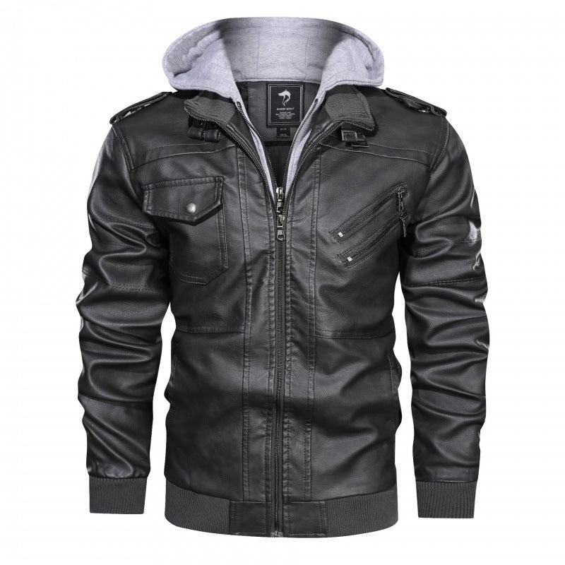 Herren Lederjacke Modern Abnehmbarer Hood