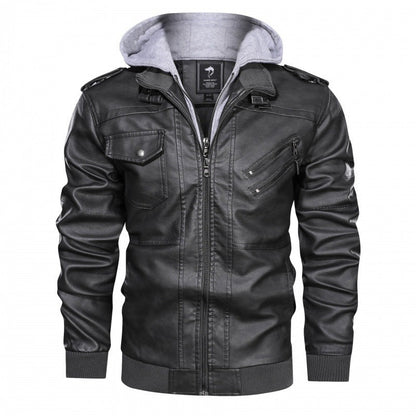 Herren Lederjacke Modern Abnehmbarer Hood