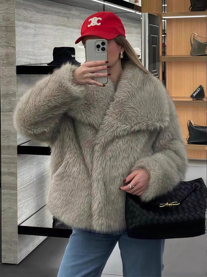 Damen Weichjacke Kunstpelz Mantel Damenmantel