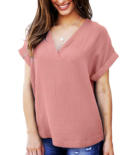 Damen T-Shirt Lässig V-Ausschnitt Lockeres Design