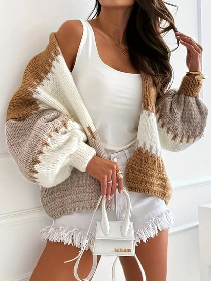 Damen Buntstrick Cardigan Farblich Vielfältig