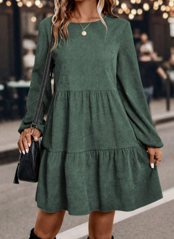 Damen Kleid Lässig Rüschen Ärmel Elegant