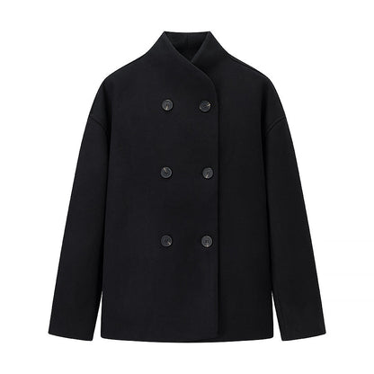 Damen Oversized Wolljacke Modern Stehkragen Elegant