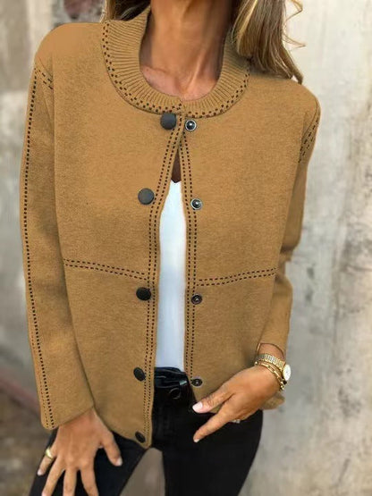 Weiche Strickjacke Lockere Passform Rundhals