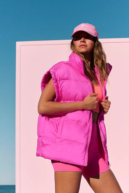 Damen Steppweste Wollige Winterjacke Mit Kragen Und Taschen