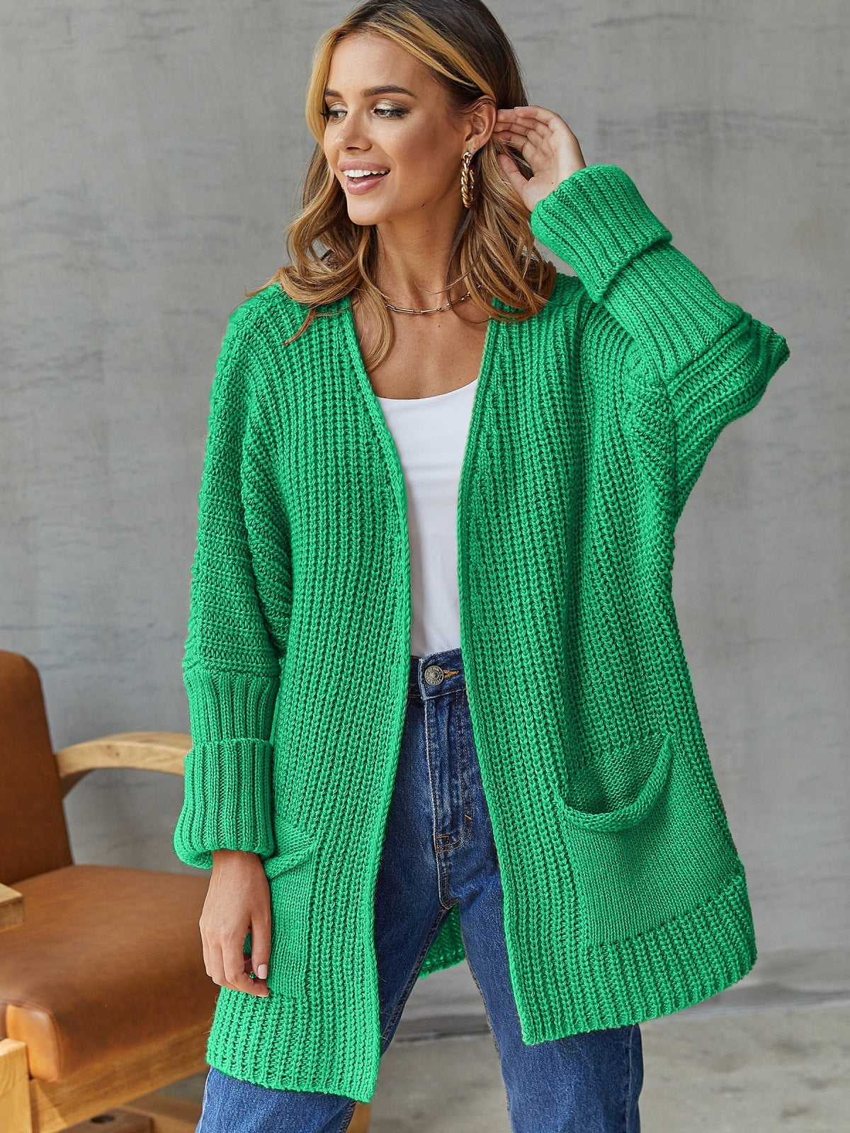 Damen Strickcardigan Groß Größe Rippendesign Praktisch
