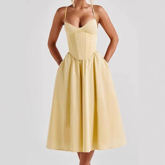 Damenkleid Elegant Midilänge mit Büstenhalter und voluminösem Rock