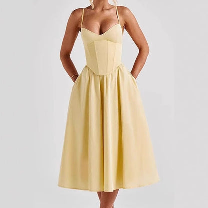Damenkleid Elegant Midilänge mit Büstenhalter und voluminösem Rock
