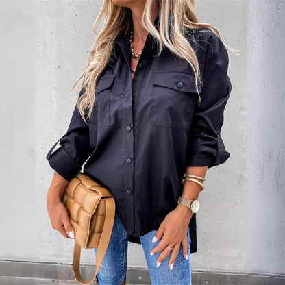 Damen Bluse Modern Leicht Schnitt mit Brusttaschen