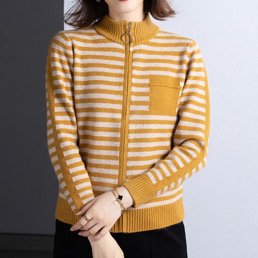 Damen Strickjacke Stehkragen Reißverschluss Elegante Outdoorjacke