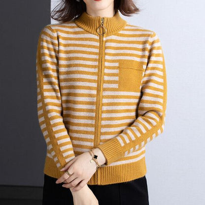 Damen Strickjacke Stehkragen Reißverschluss Elegante Outdoorjacke