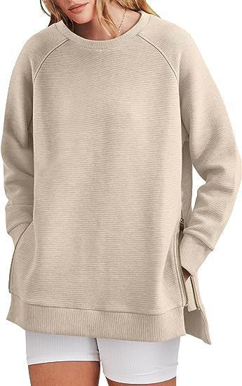 Damen Sweatshirt Bequem Mit Taschen Reißverschluss