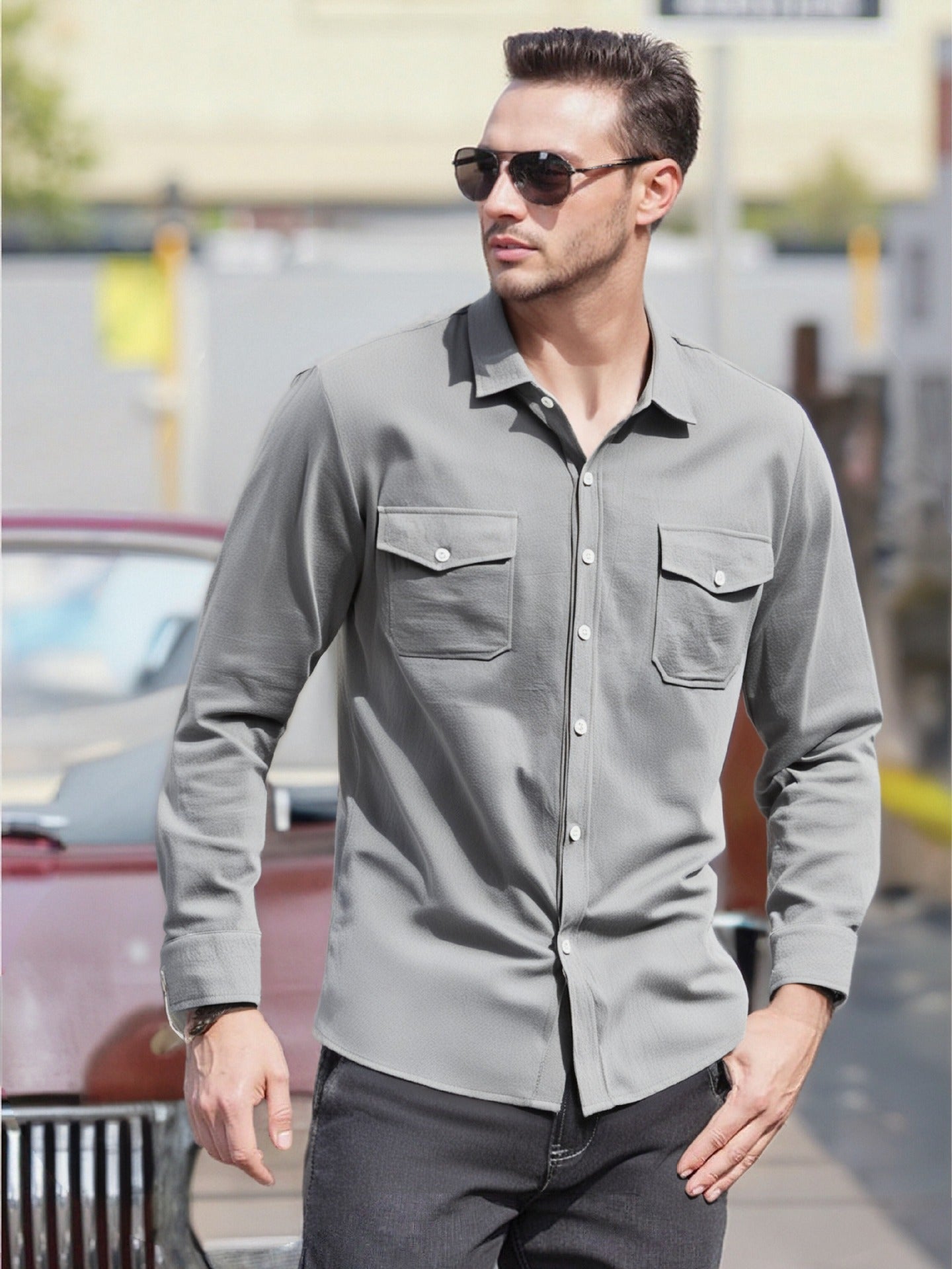 Herren Langarmhemd Modern Entspannt