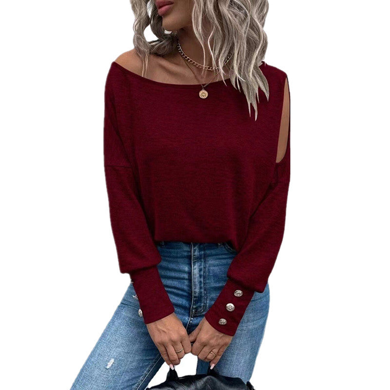 Damen Off-Shoulder Top mit Knöpfen Elegantes Design