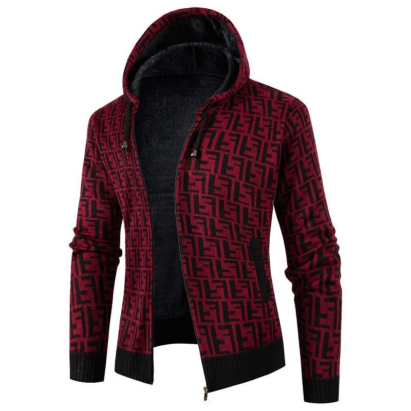 Herren Strickjacke Zopfmuster Weich Innenfutter