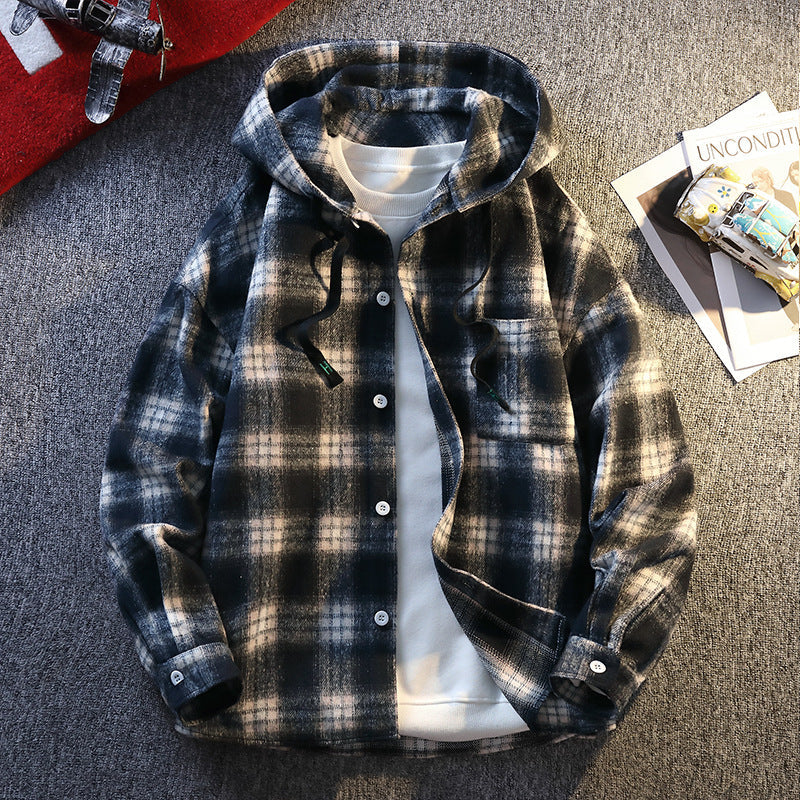 Herren Flanell-Jacke Kariert Kapuze Modern