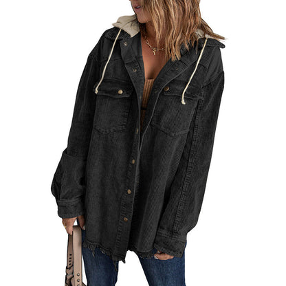 Große Oversized Jacke mit Kapuze Cord Optik