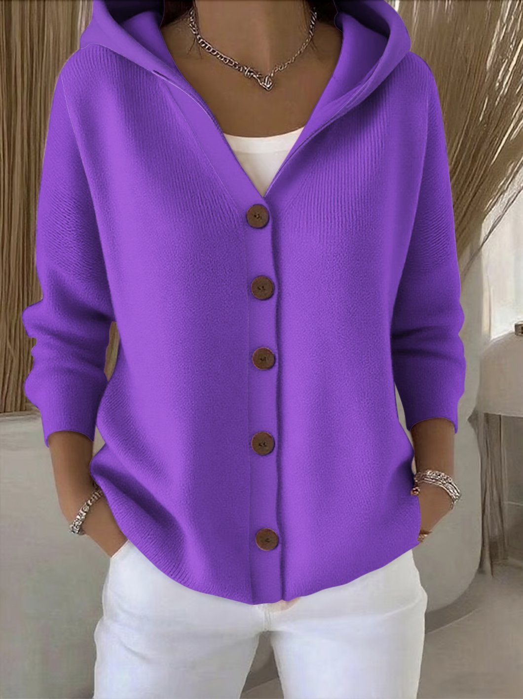 Damen Strickjacke Kapuze Modern Lässig
