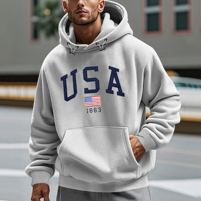 Herren Fleece Hoodie Amerika Design Kuschelig Warm