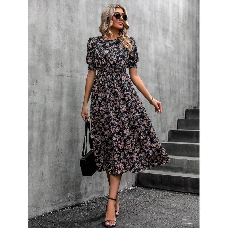 Sommer-Kleid Blumenmuster Römer-Taille Damenkleid