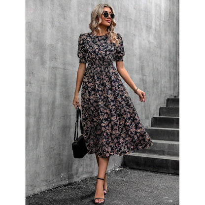 Sommer-Kleid Blumenmuster Römer-Taille Damenkleid