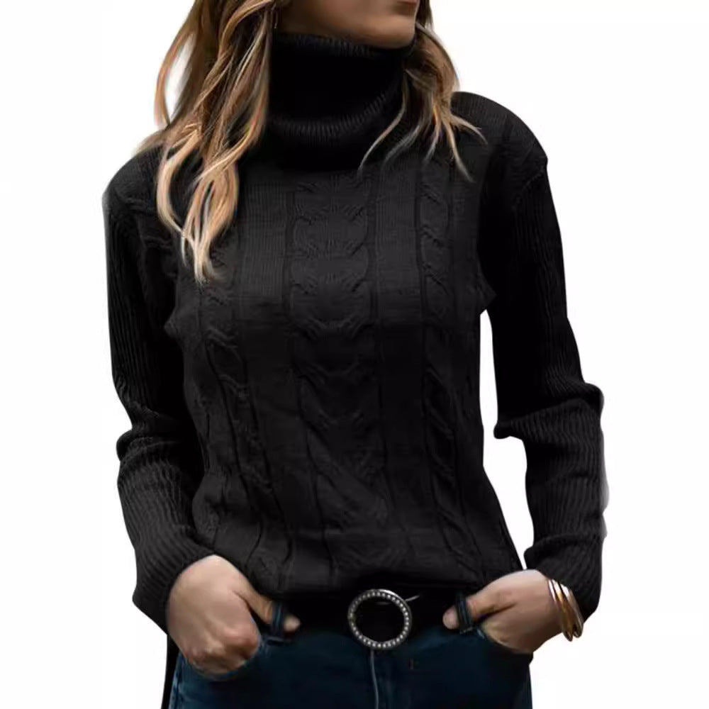 Damen Strickpullover Stehkragen Zopfmuster Elegent