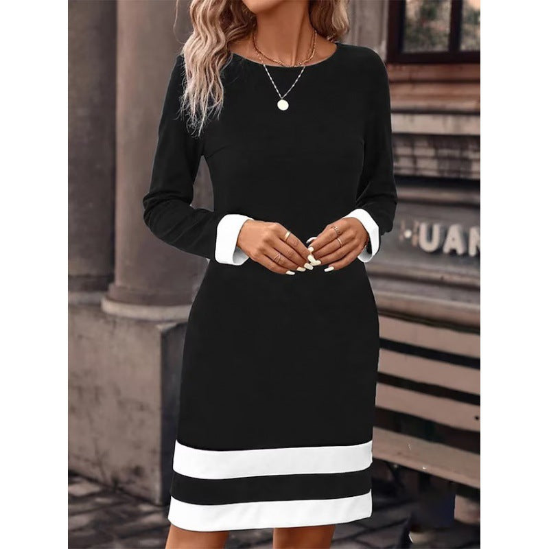 Damen Kleid Elegant Kontrast Ärmel Modernes Design
