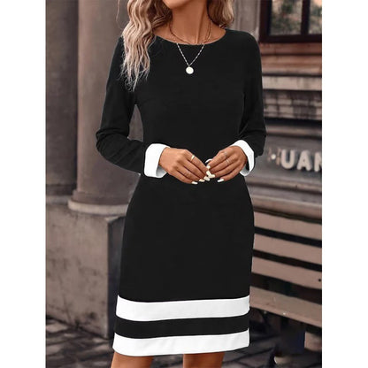 Damen Kleid Elegant Kontrast Ärmel Modernes Design