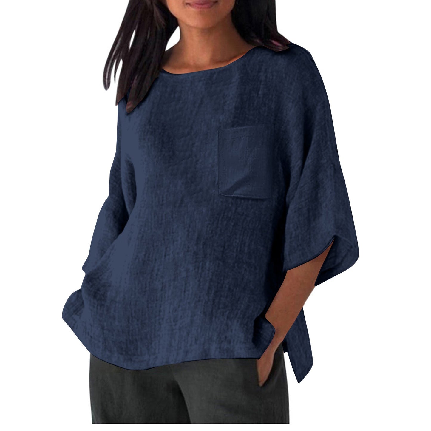 Damen Leinen Top mit Brusttasche Sommerkleidung