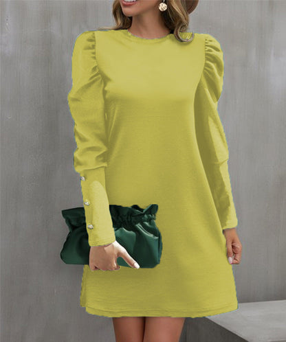 Damen Minikleid Rundhals Elegantes Puffärmel Kleid