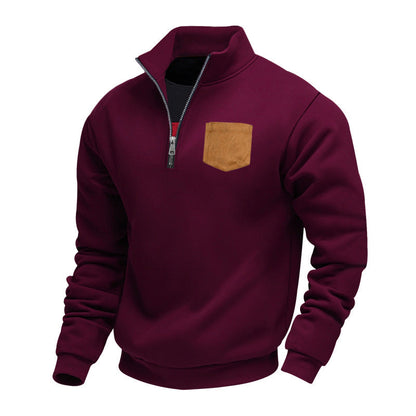 Herren Sweatpullover Modern Halbzipper Brusttasche