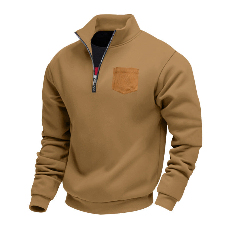 Herren Sweatpullover Modern Halbzipper Brusttasche
