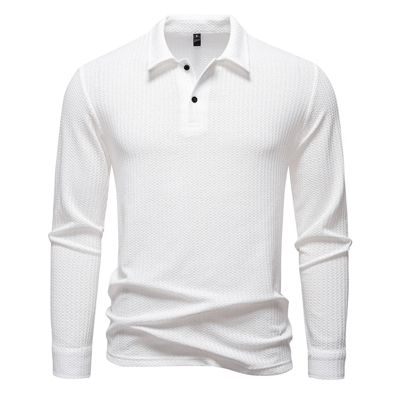 Herren Polo Hemd Langarm Strukturiert Elegant