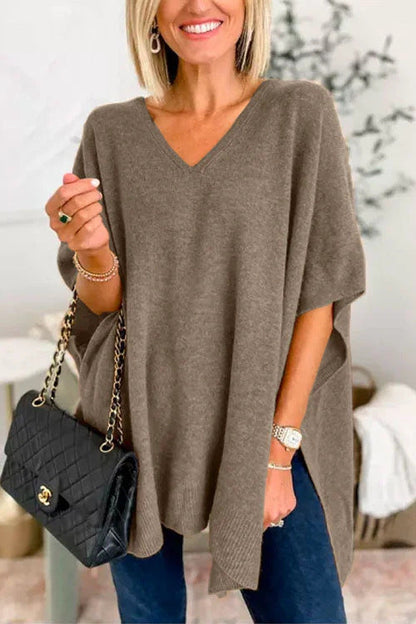 Damen Strickponcho Lässig V-Ausschnitt Oversized