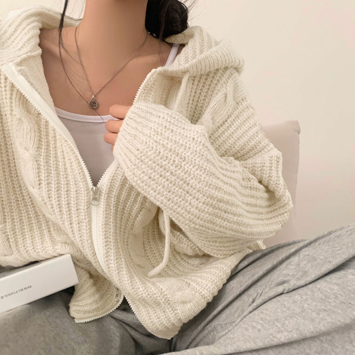 Damen Strickjacke Kapuzenpullover Warm Bequem