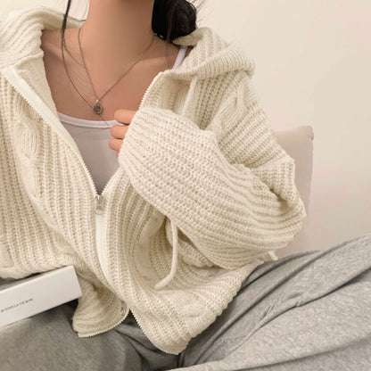 Damen Strickjacke Kapuzenpullover Warm Bequem