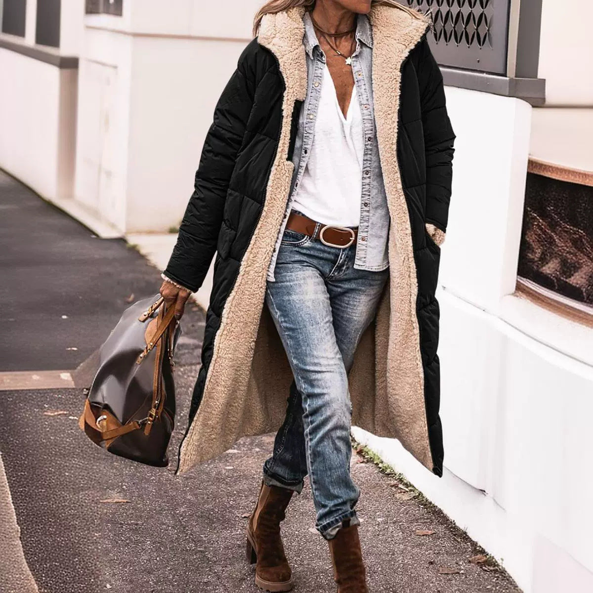Praktische Wendejacke Kapuze Knielang Damen