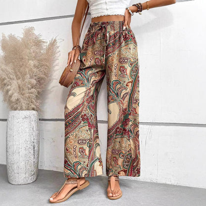 Damen Palazzo-Hose Elastisch Paisley Muster Comfort - IdealeKleiden