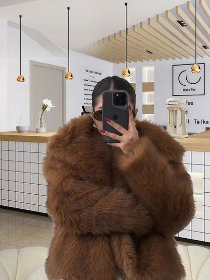Damen Weichjacke Kunstpelz Mantel Damenmantel