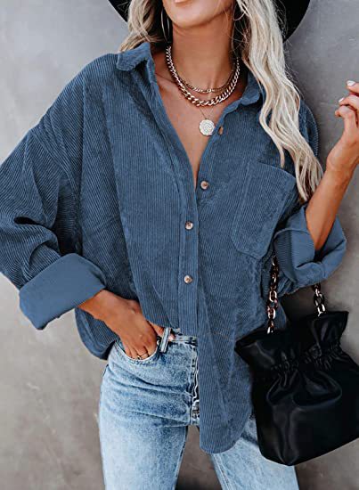 Damen Oversized Kordbluse Bequem Elegant