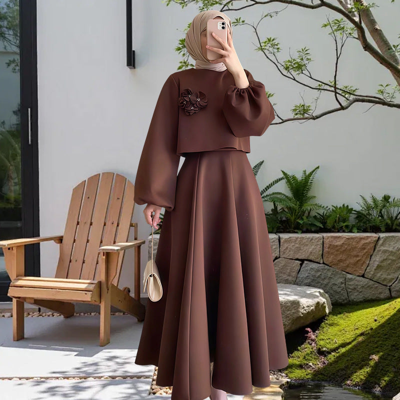 Damen Elegant Maxikleid Blumenmuster Puffärmel