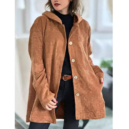 Cordjacke Damen Kapuze Knöpfe Midlength
